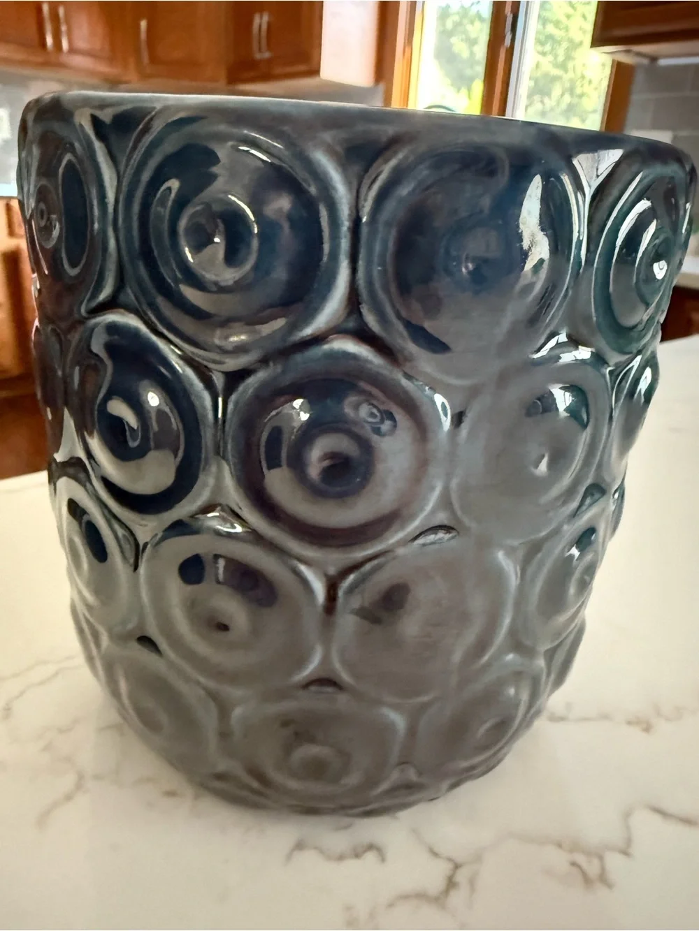 Mikasa Home Accents 16 inch Blue Circles Cylinder Vase deep sea blue